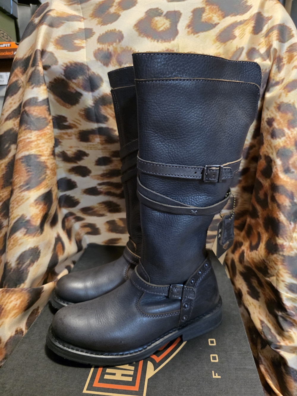 NEW Harley-Davidson CYNDIE Grey Leather Motorcycle Tall Boots - Size 7.5